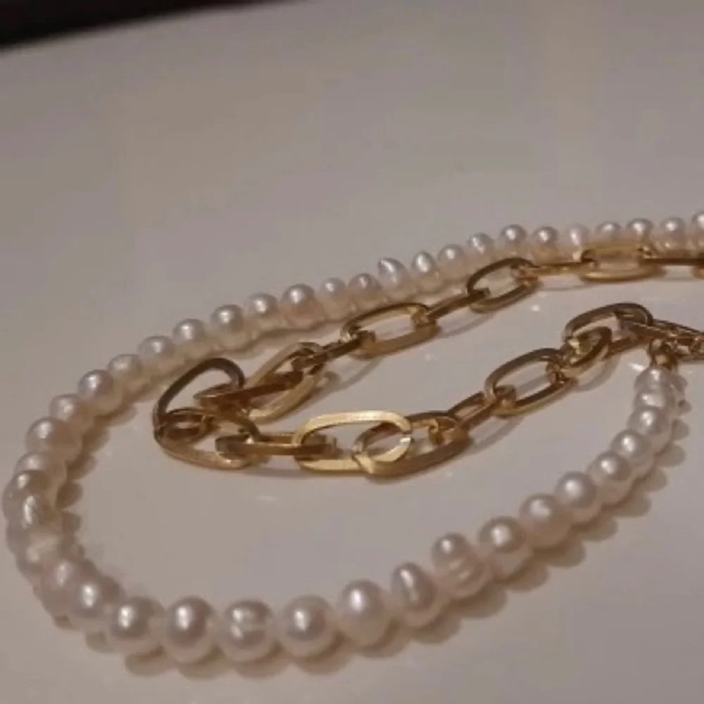 2in1 Zara Gold Genuine White Pearl Line 2-Linked Chained Bracelets